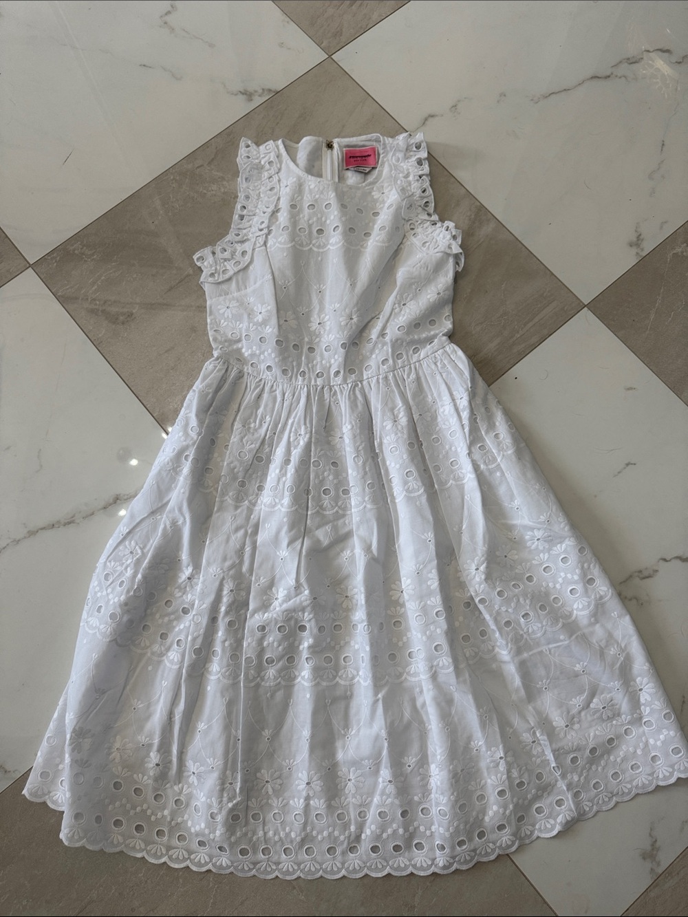 kate spade White Eyelet Ruffle Shoulder Dress
